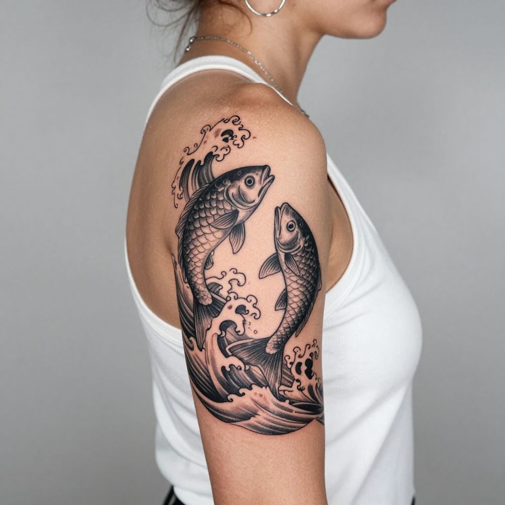 Pisces Symbol with Waves