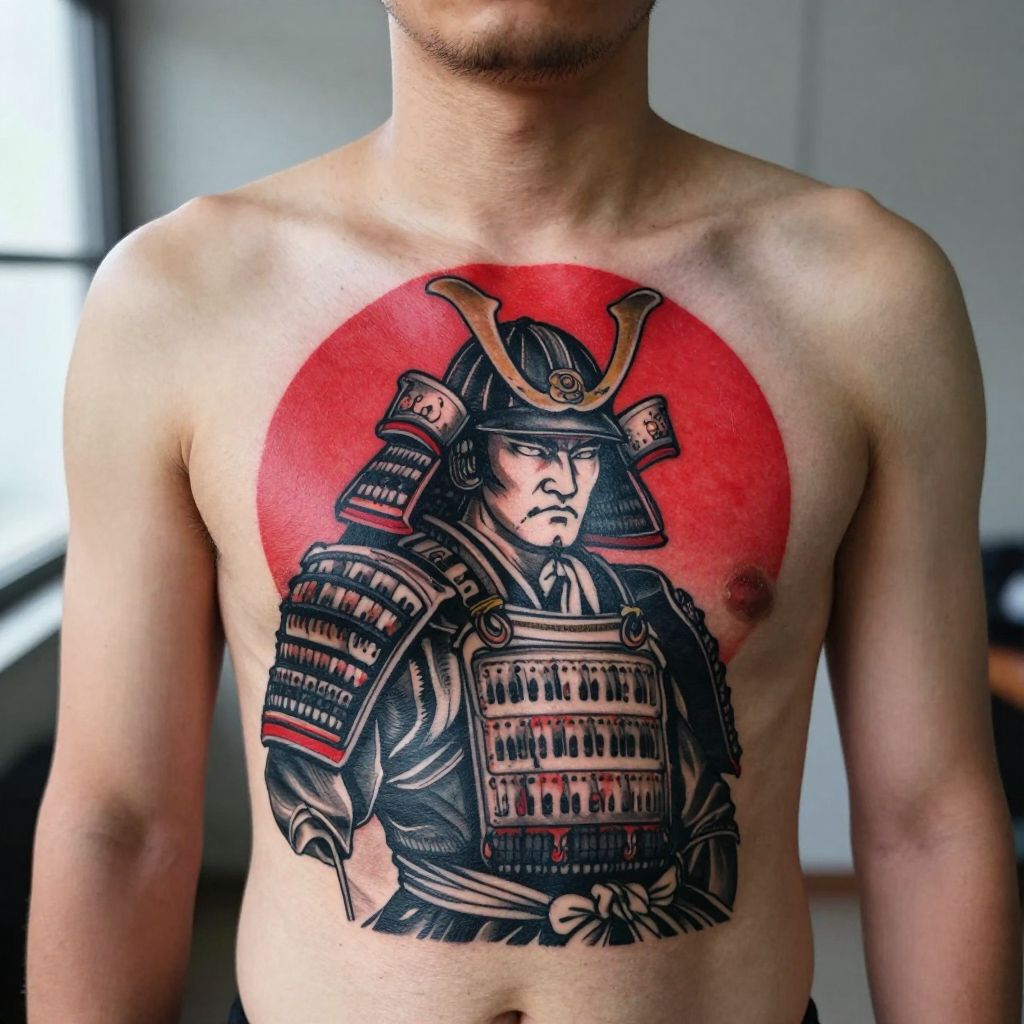 Samurai with Rising Sun Background