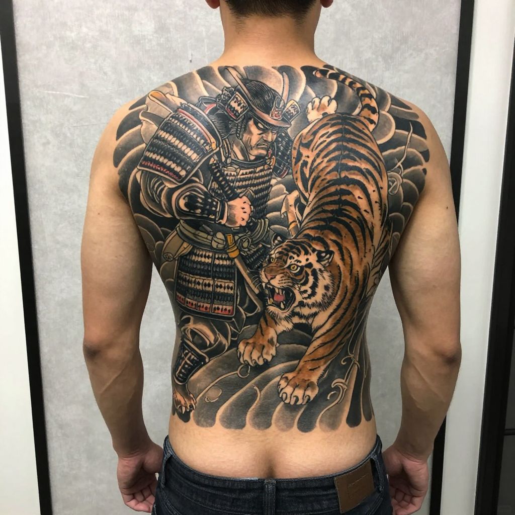 Samurai Warrior Facing Off Against a Tiger
