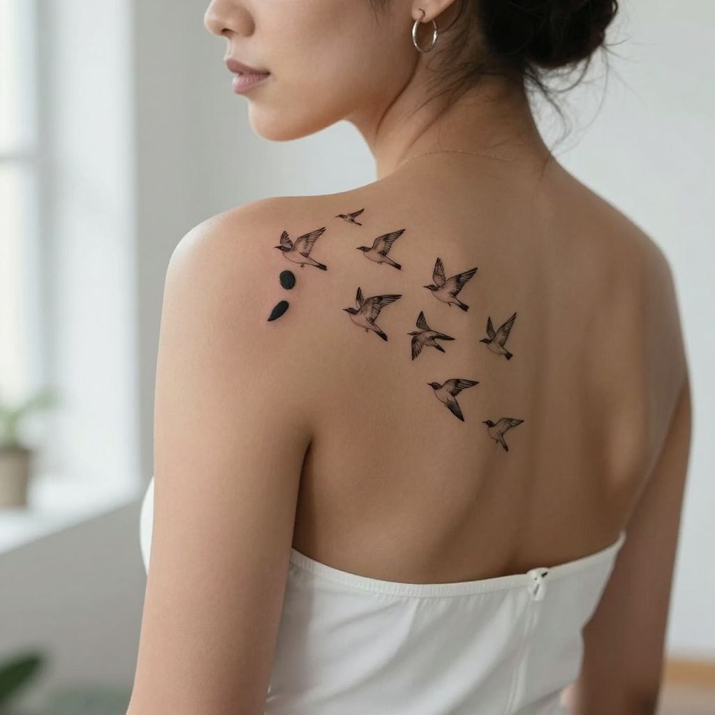 Semicolon with Bird Flight
