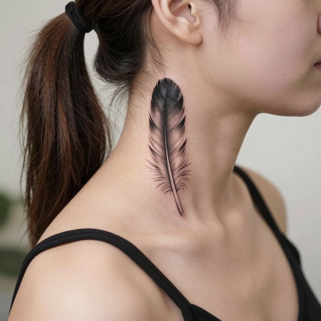 Elegant Single Feather on the Side Neck