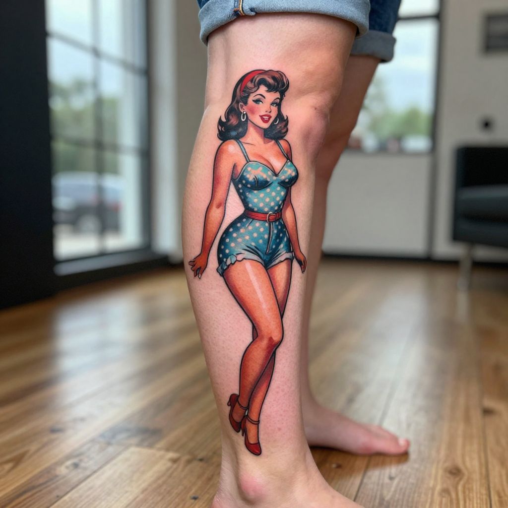 Vintage Pin Up Girl on the Calf