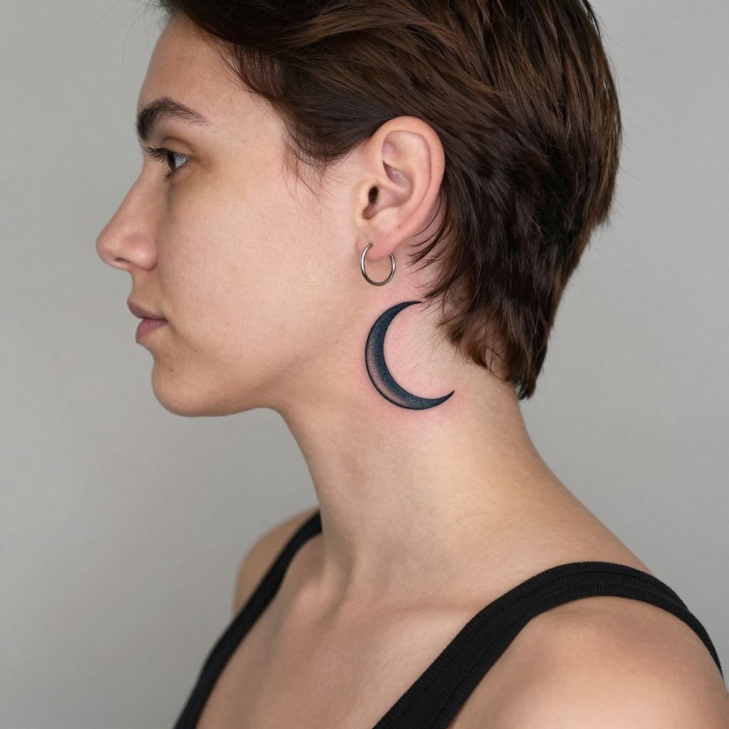 Minimalist Crescent Moon Behind the Ear