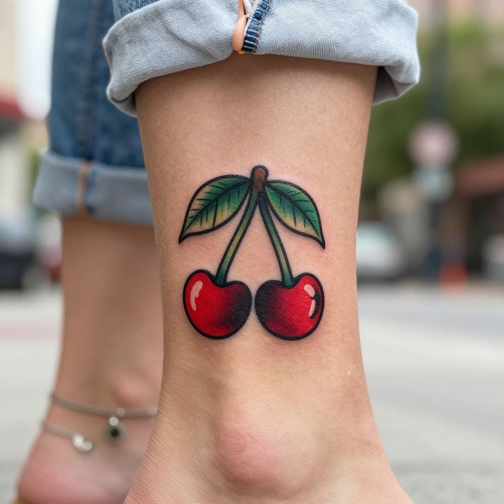 Playful Cherry Pair on the Ankle