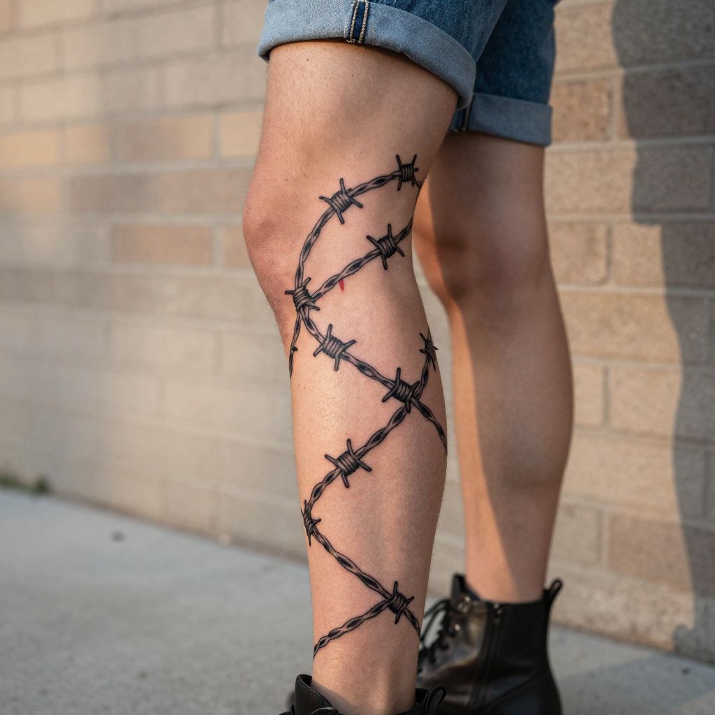 Edgy Barbed Wire Wrapping the Calf