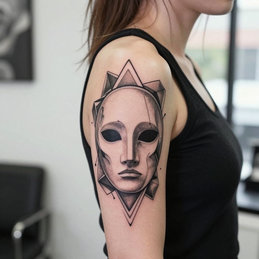 Geometric Mask Overlay Tattoo