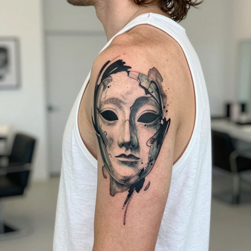 Abstract Mask Fragment Tattoo