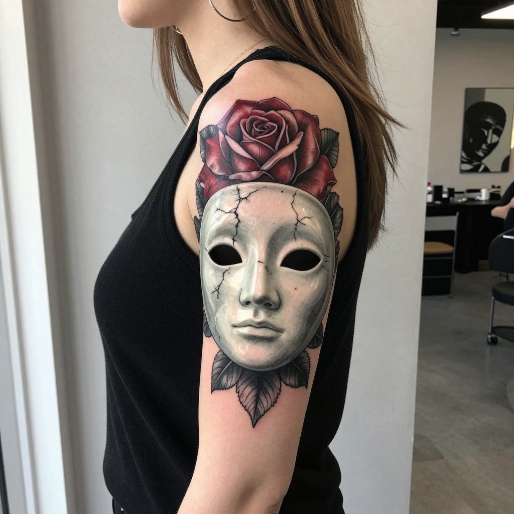 The Rose and Mask Fusion Tattoo