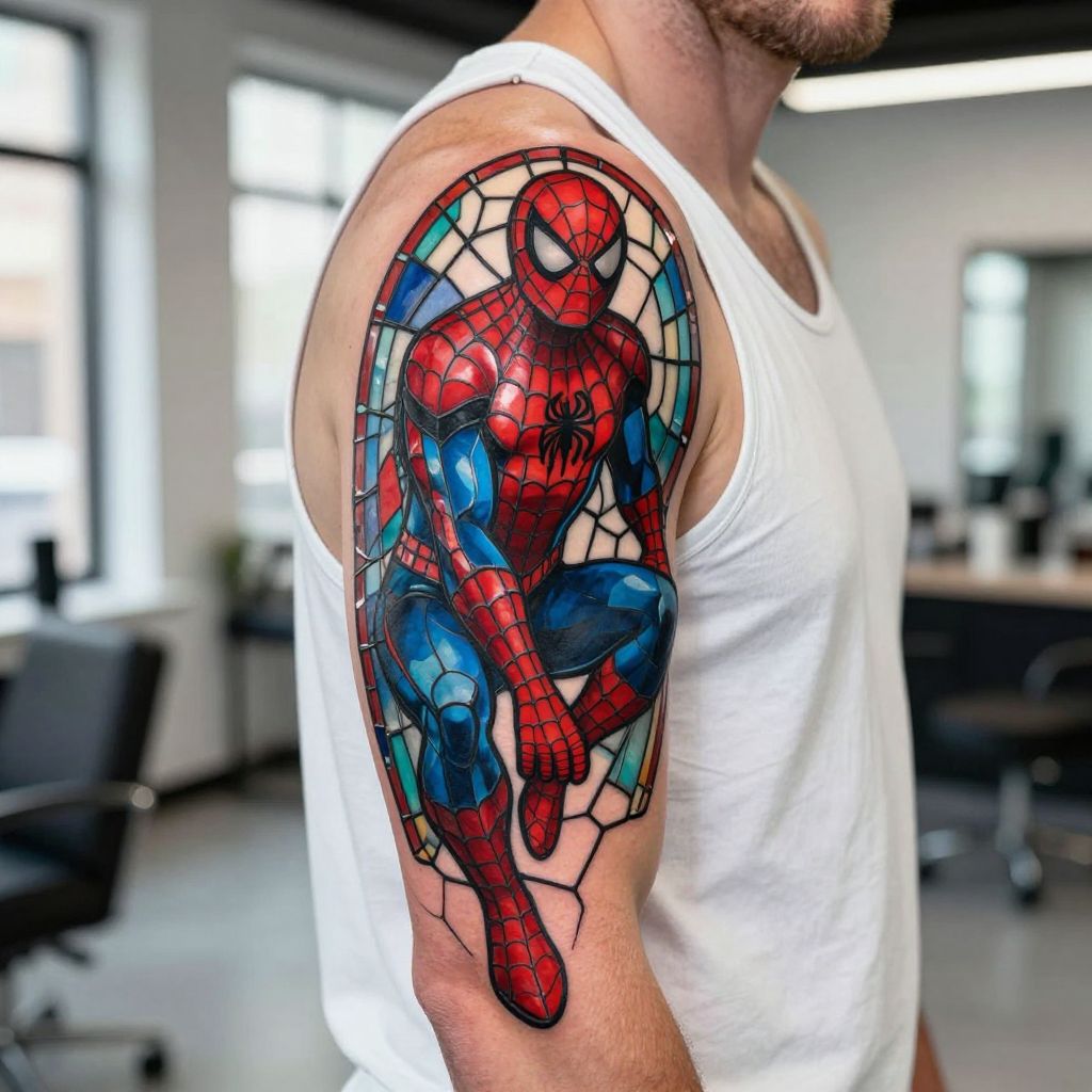 Spiderman in Stained Glass Style