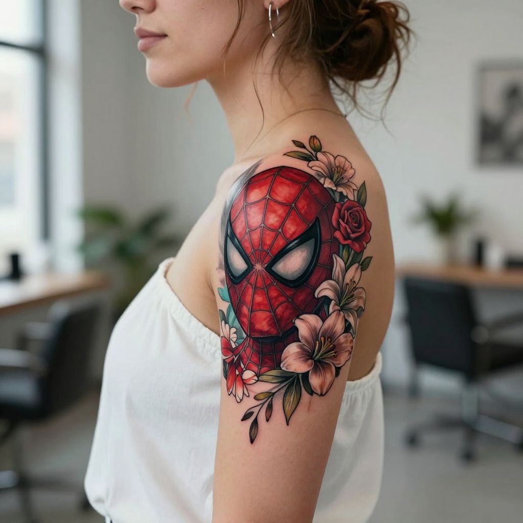 Spiderman Mask with Floral Accents