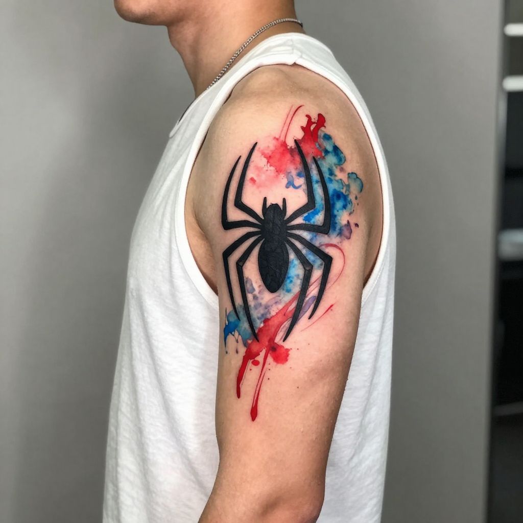 Spiderman Symbol in Watercolor Splash