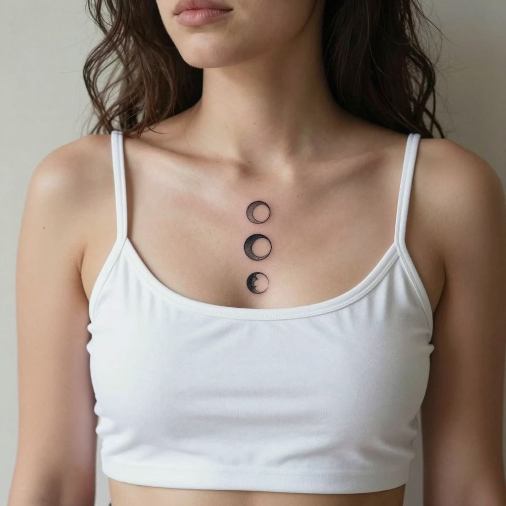 Mystical Moon Phases sternum tattoo
