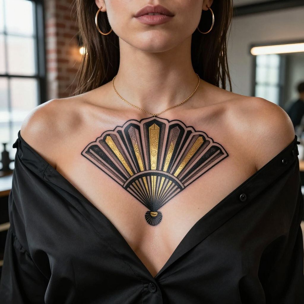 Art Deco Fan sternum tattoo