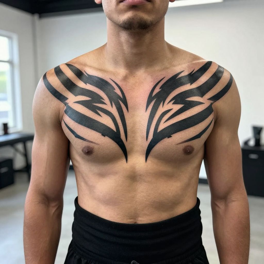 Bold Tribal Band sternum tattoo