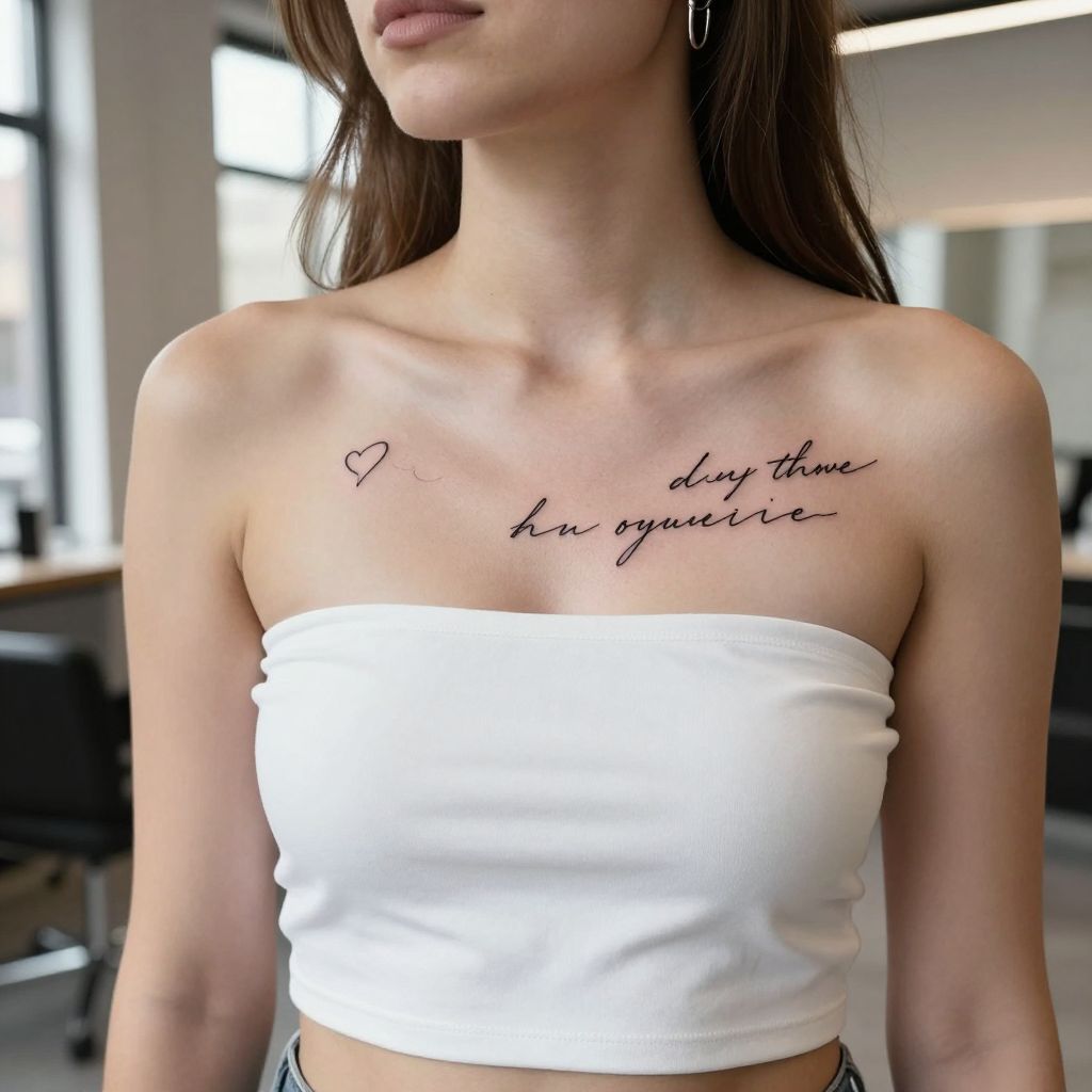 Minimalist Script Quote sternum tattoo