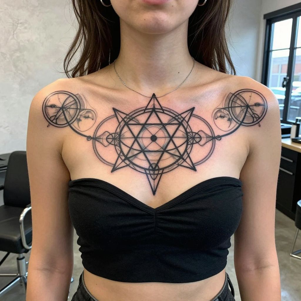 Sacred Geometry Shapes sternum tattoo