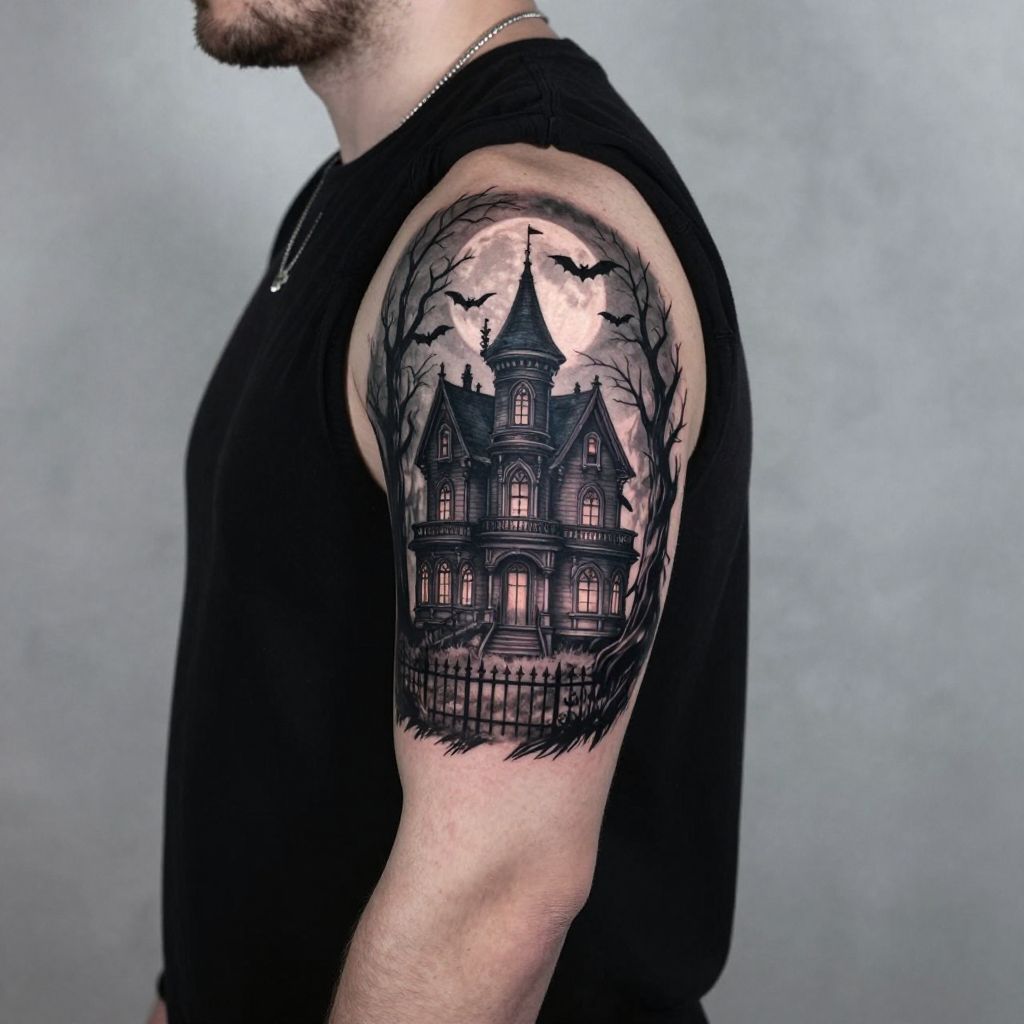 Haunted House or Castle tattoo