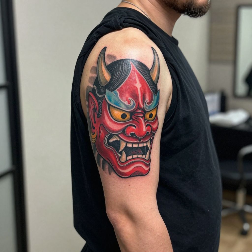 Demon Mask or Oni tattoo