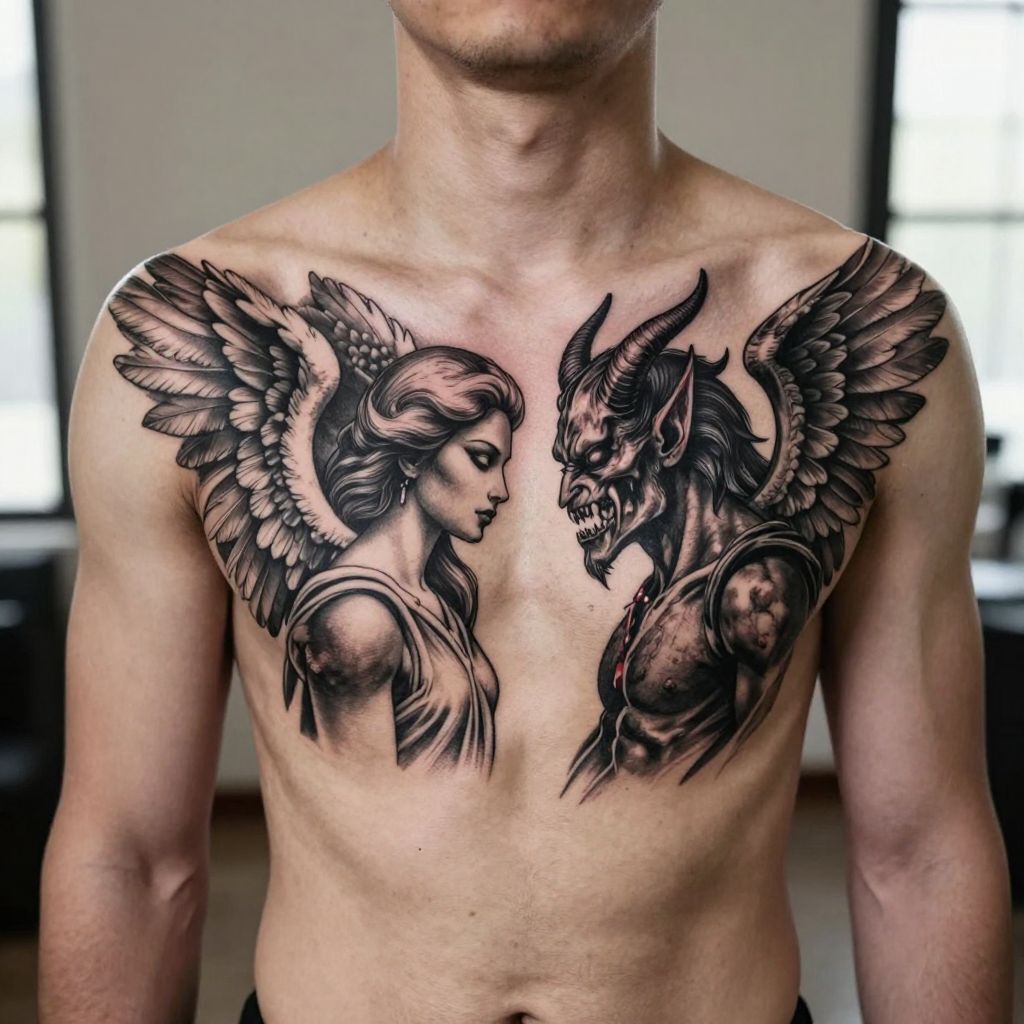 Angel and Demon Contrast tattoo