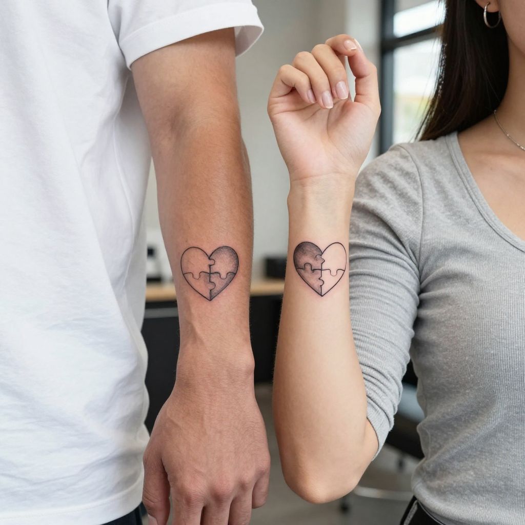Puzzle Heart Half Tattoos