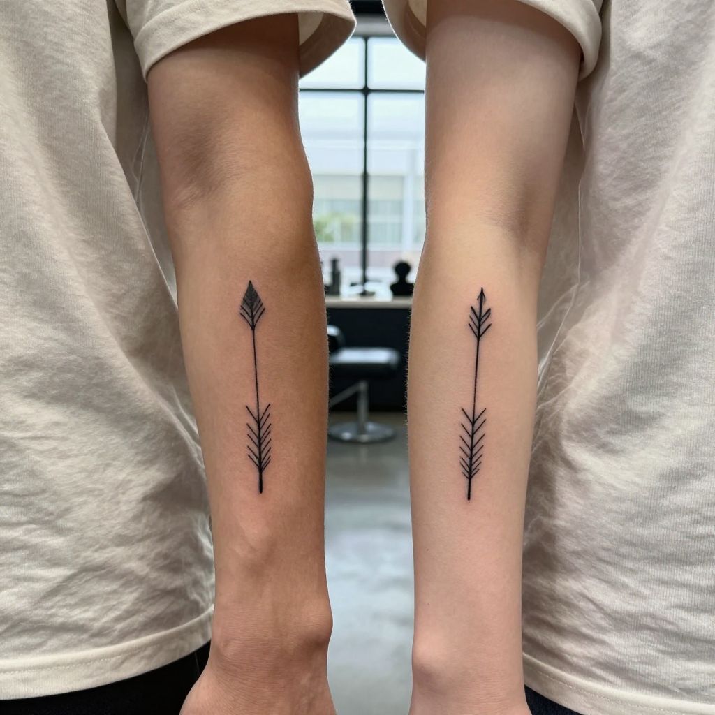 Minimalist Matching Arrows tattoo