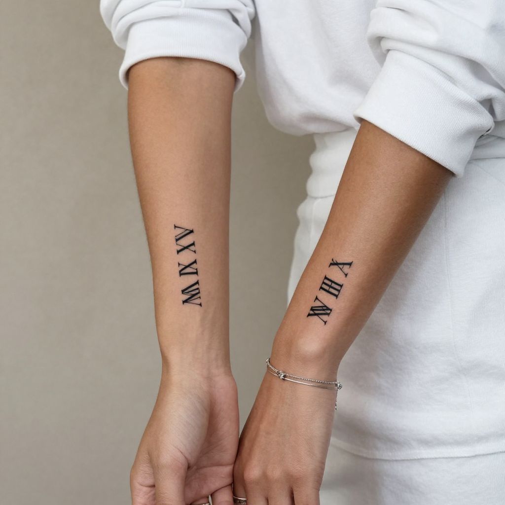 Matching Roman Numerals tattoo