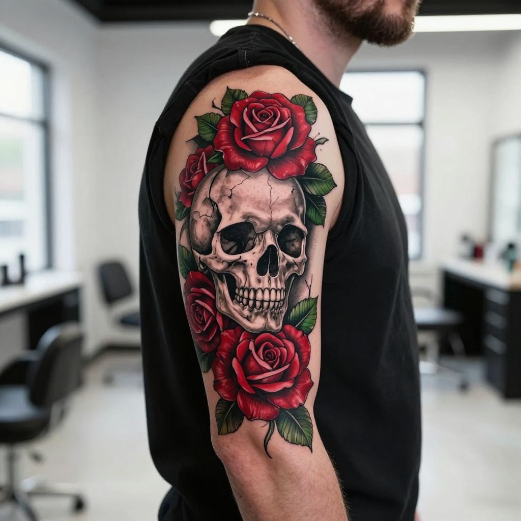 Skull with Roses Tattoo