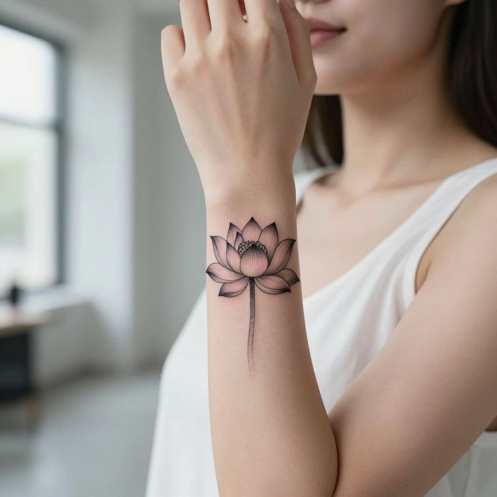 Delicate Lotus Flower Tattoo