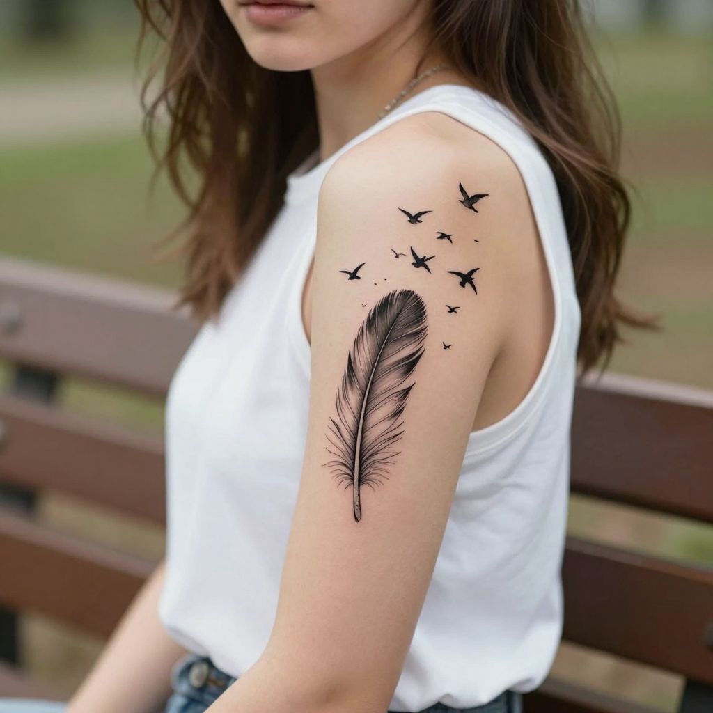 Feather Turning into Birds Tattoo