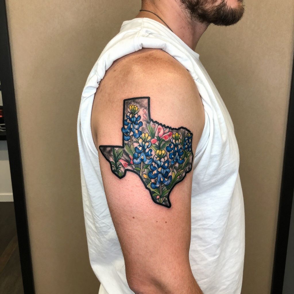 Texas Outline with Wildflower Fill
