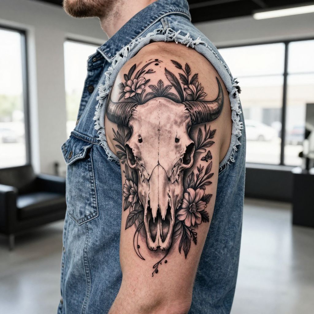 Texas Longhorn Skull With Floral Accents
