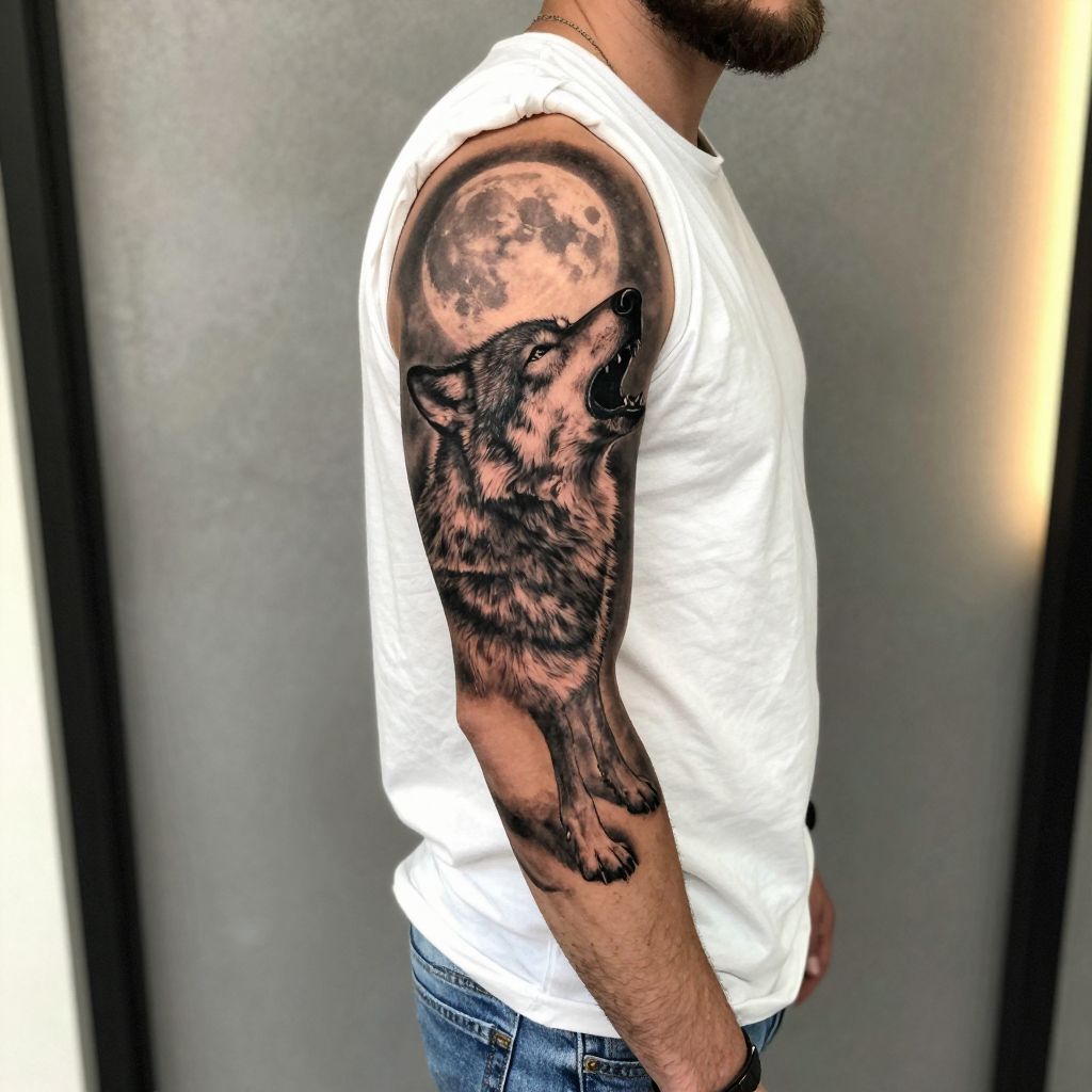 Wolf Howling at Moon tattoo