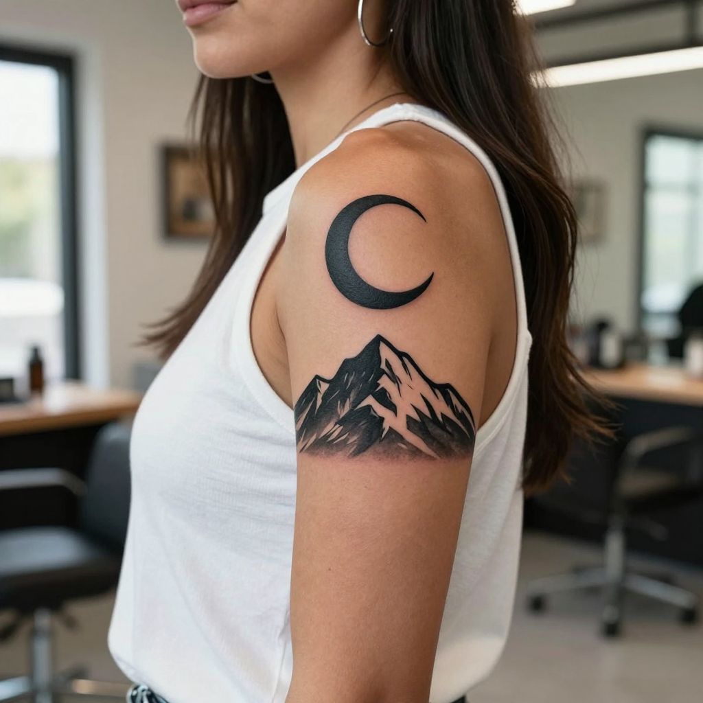 Moon and Mountain Silhouette tattoo