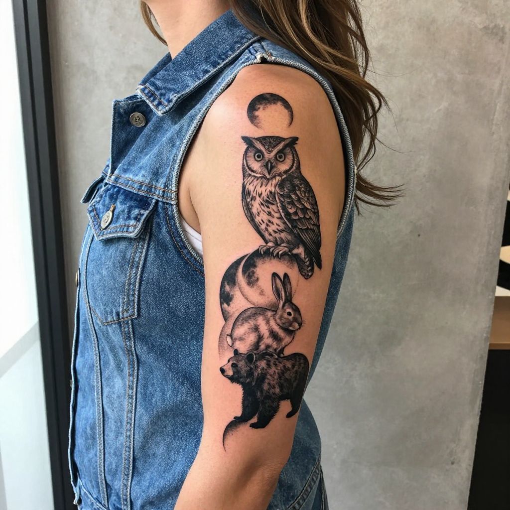 Moon Phases with Animal Spirits tattoo