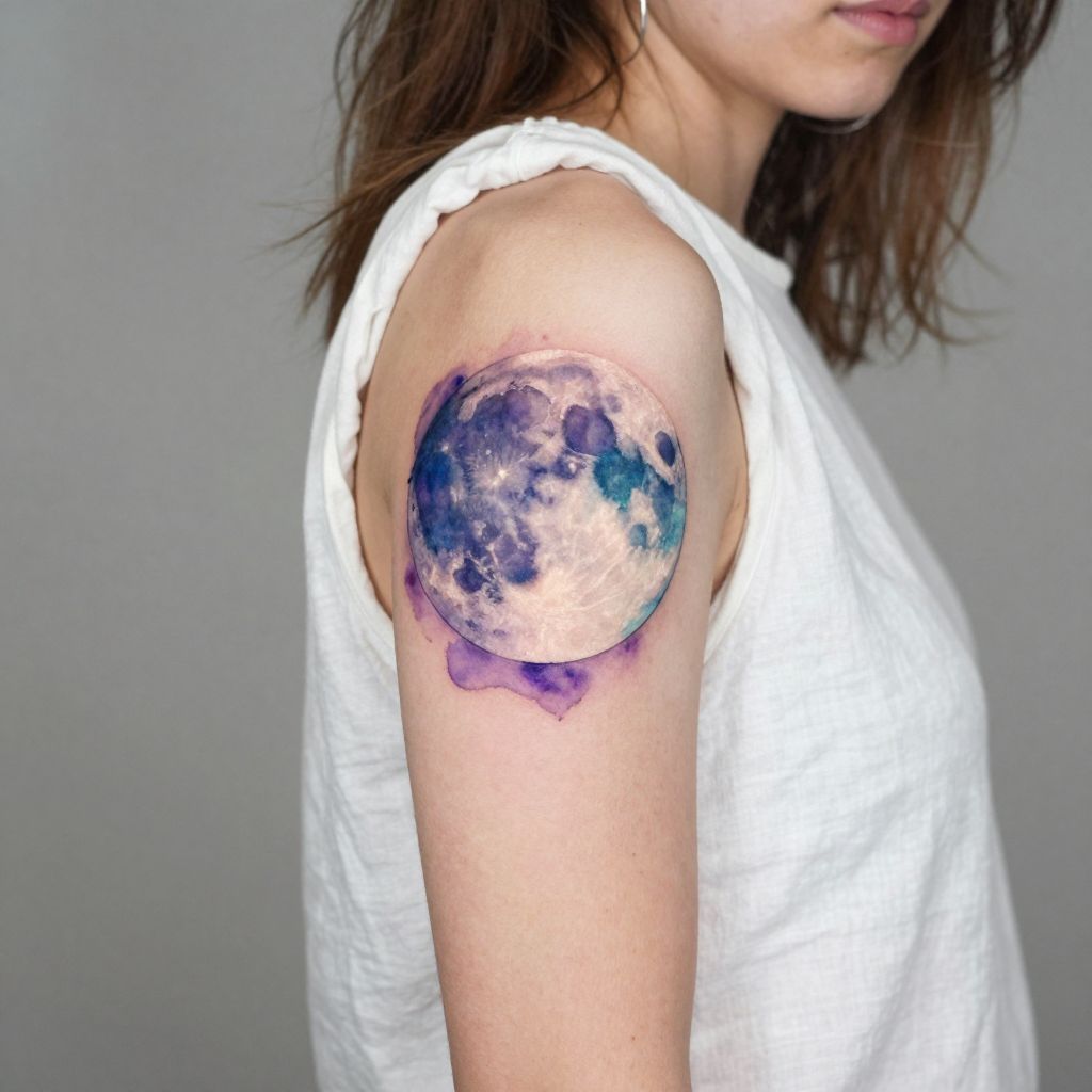 Watercolor Dream Moon tattoo