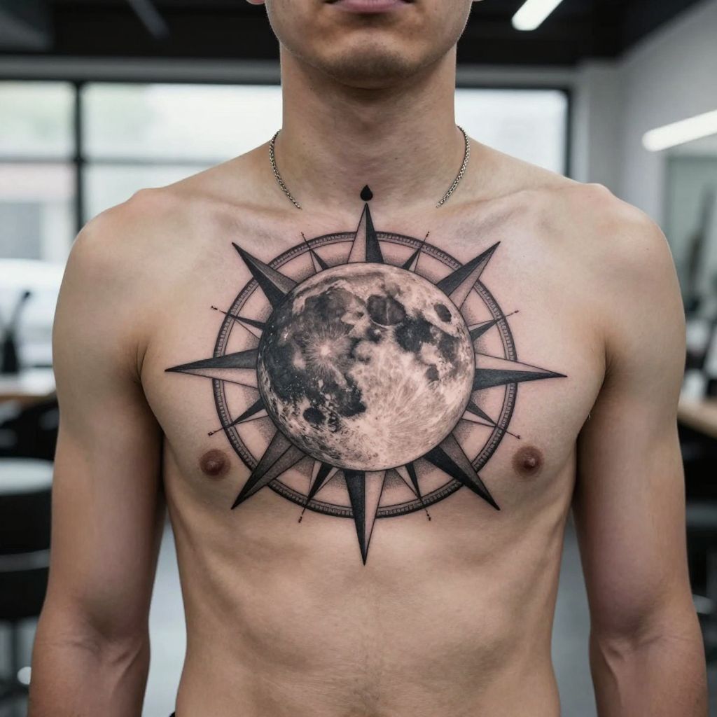Celestial Compass Moon tattoo